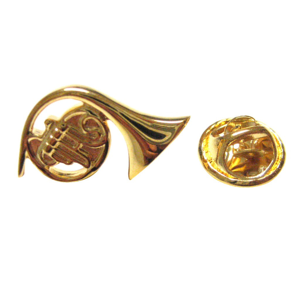 Gold Toned French Horn Music Instrument Lapel Pin
